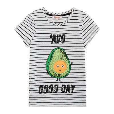 bluezoo Girls' white striped sequinned avocado t-shirt